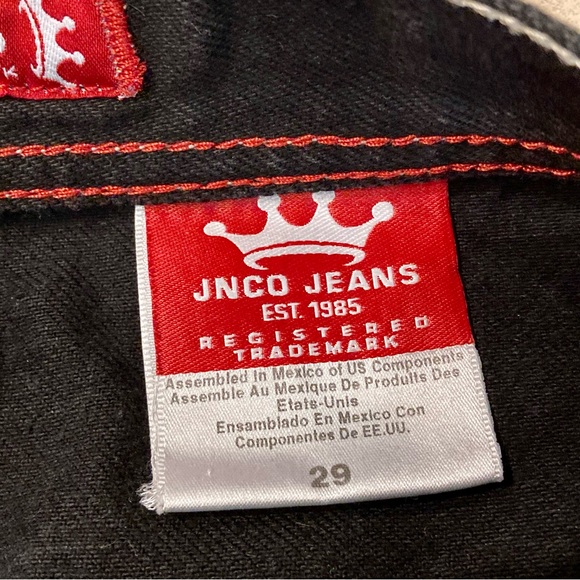 Vintage Y2K 90s JNCO Black Crown Logo Baggy Denim Shorts Size 29 Skater Grunge - Picture 6 of 13